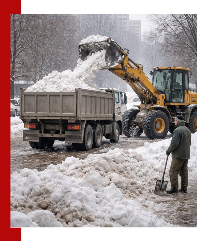 Вывоз снега грузовой техникой в Крымске оперативно и чисто