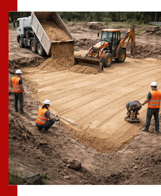 Устройство песчаной подушки для фундаментов и дорог в Крымске